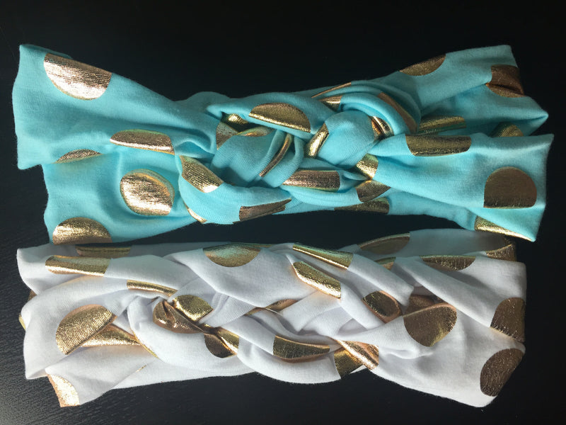 Baby/Toddler Gold Polka Dot Turban Headbands (Set of 2)